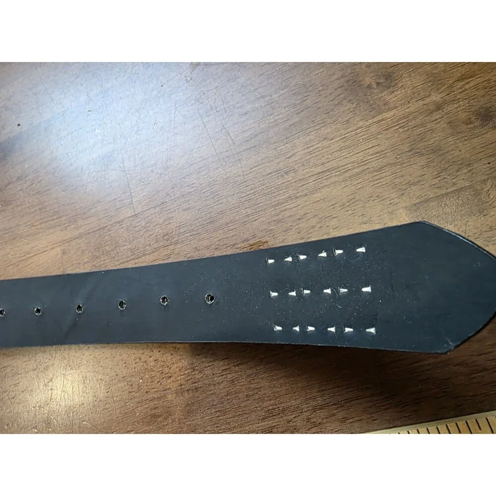Y2K 3-Row Silver Pyramid Studded Black Faux Leather Belt Punk Emo Size L